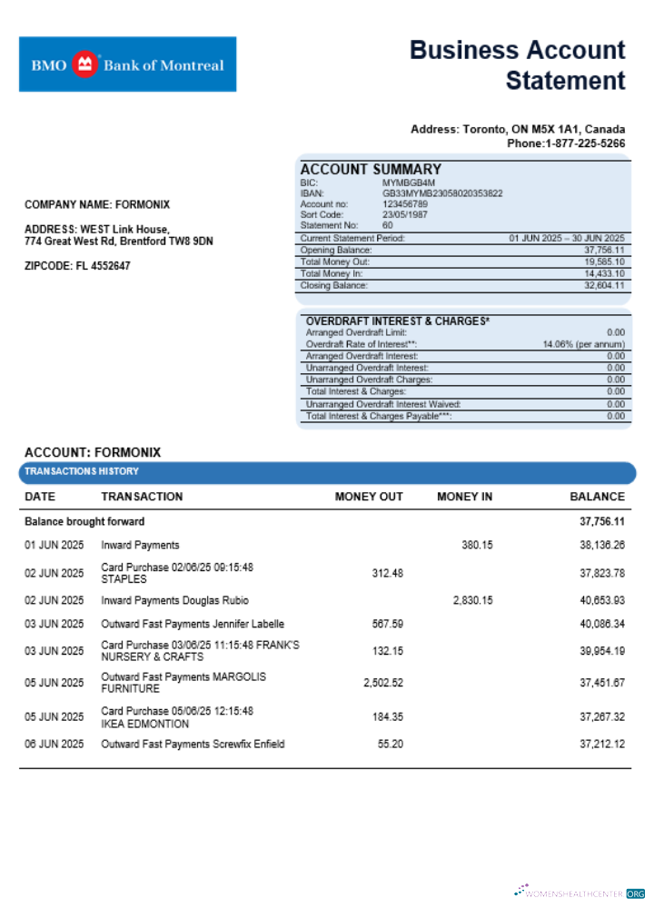 Download Bank of Montreal company statement Word and PDF format Photoshop template